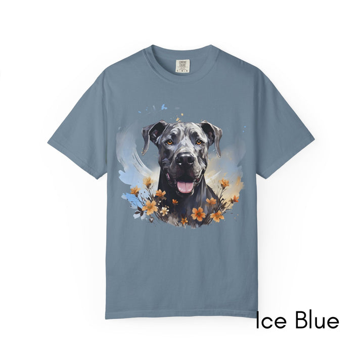 Great Dane Portrait T-shirt | Dog Face with Floral Accents