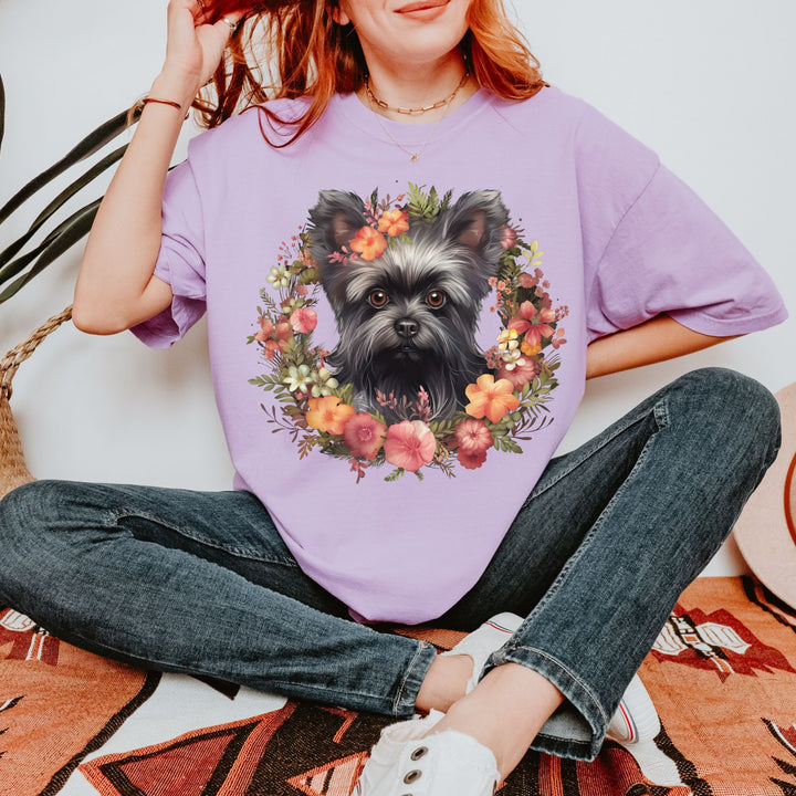 Affenpinscher Floral Wreath T-Shirt | Dog Portrait, Floral Circle