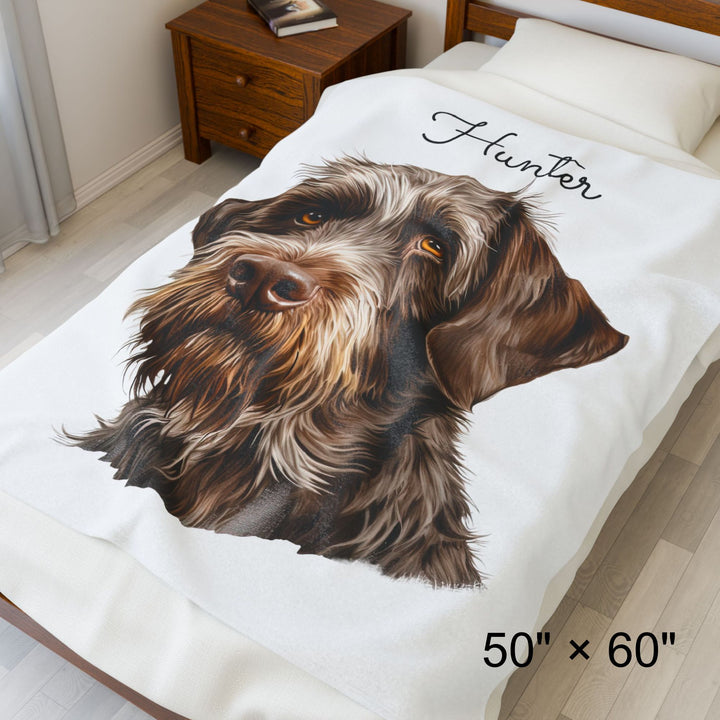 German Wirehaired Pointer Velveteen Plush Blanket with Custom Dog Name - 3 Sizes available cozy throw dog lover