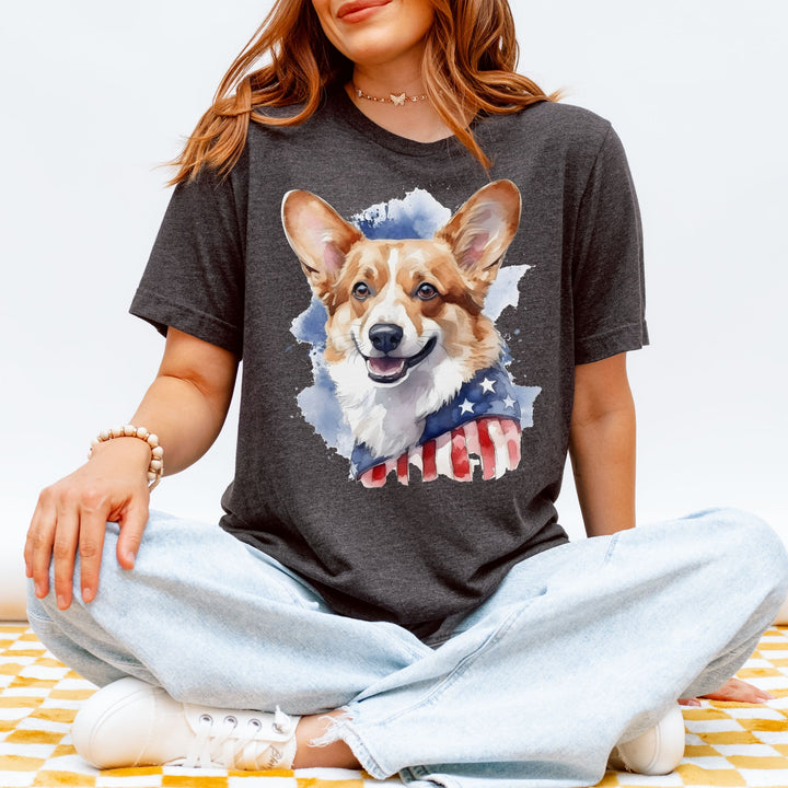 Pembroke Welsh Corgi American Flag T-Shirt | Corgi Dog Tee - Embellish by Jackie - Handmade Greeting Cards