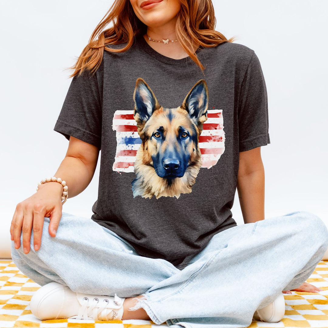 German Shepherd American Flag T-Shirt | Dog Patriotic Tee - Embellish by Jackie - Handmade Greeting Cards