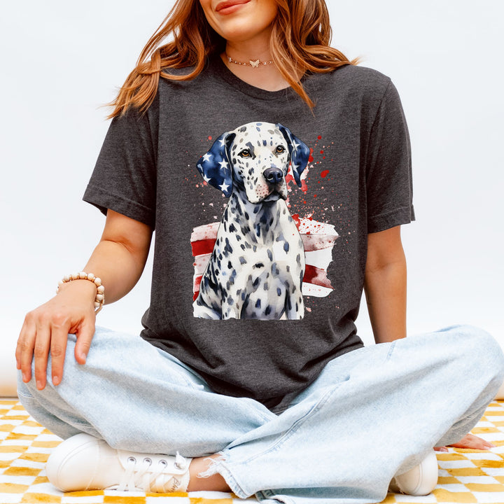 Dalmatian with American Flag Tee | Patriotic Dog Shirt - Embellish by Jackie - Handmade Greeting Cards
