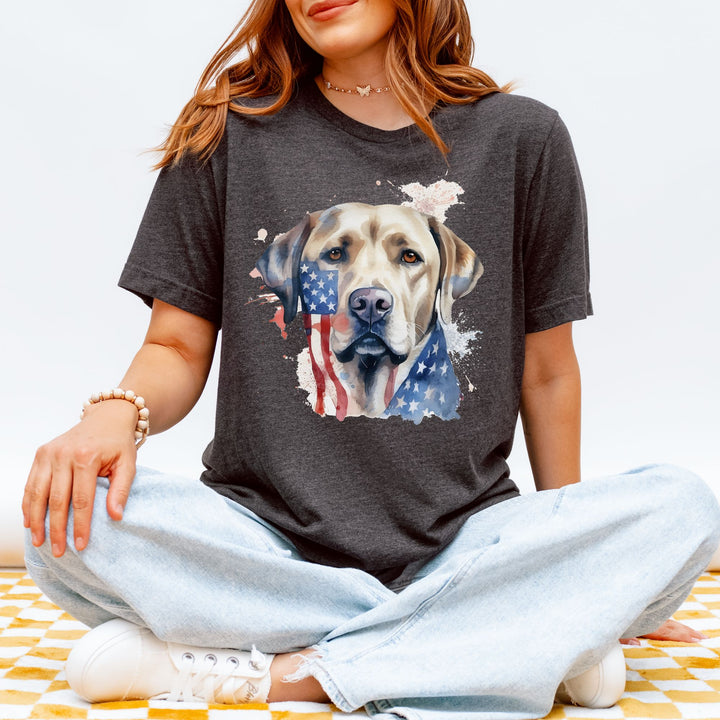 Yellow Labrador Retriever Wearing American Flag Tee T-Shirt | Dog Lover Tee - Embellish by Jackie - Handmade Greeting Cards