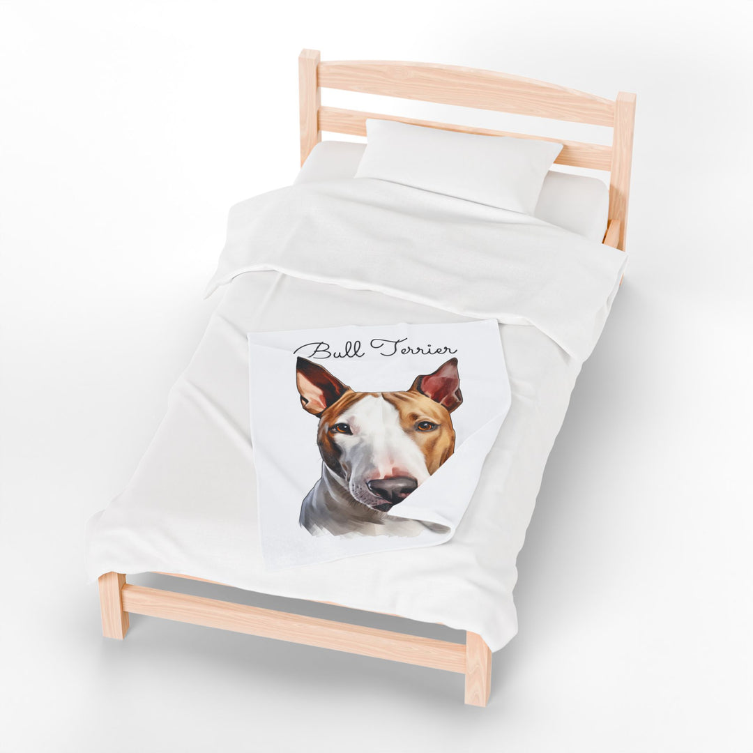 Bull Terrier Velveteen Plush Blanket with White Background - 3 Sizes available cozy throw dog lover - Pet mom gift