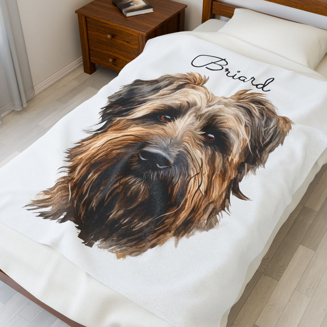 Briard Velveteen Plush Blanket with White Background - 3 Sizes available cozy throw dog lover - Pet mom gift