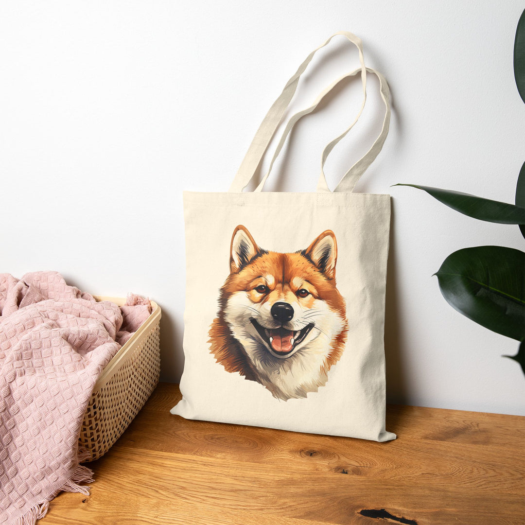 Adorable Shiba Inu Dog Cotton Canvas Tote Bag, Eco-Friendly Shopping Bag, Dog Lover Gift, Pet Tote, Cute Grocery Bag