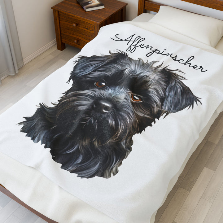Affenpinscher Velveteen Plush Blanket with White Background - 3 Sizes available cozy throw dog lover - Pet mom gift