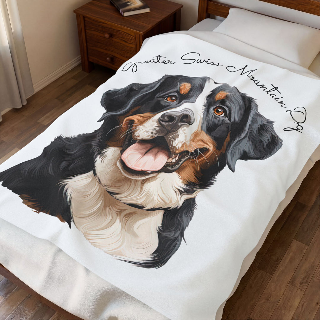 Greater Swiss Mountain Dog Face Velveteen Plush Blanket — Cozy Dog Portrait Throw - Embellish by Jackie - Handmade Greeting Cards