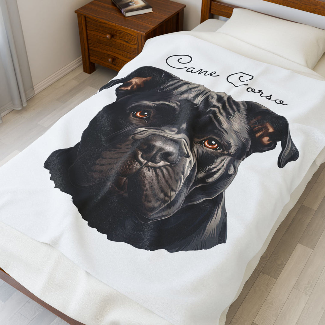 Cane Corso Velveteen Plush Blanket with White Background - 3 Sizes available cozy throw dog lover - Pet mom gift