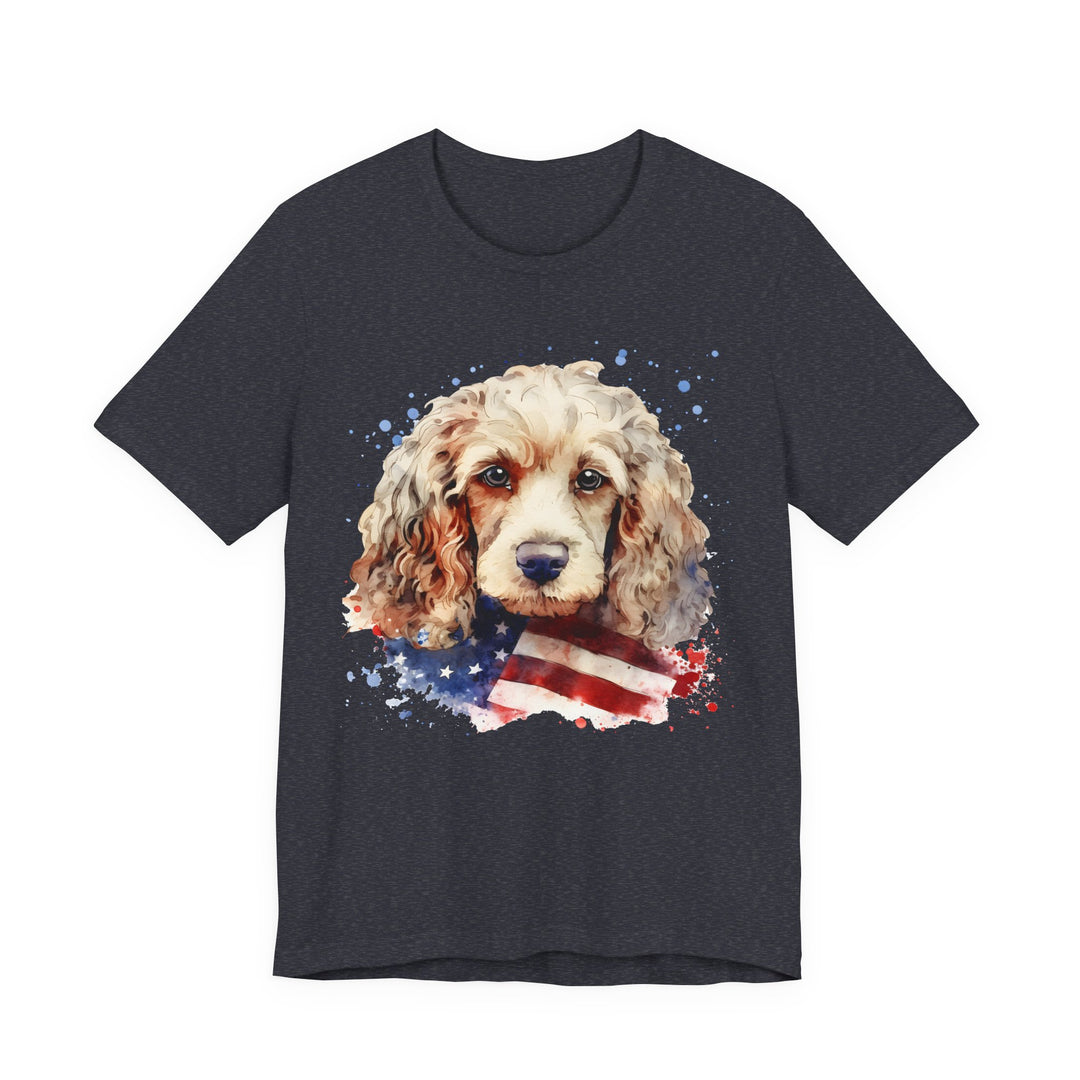 Tan Cocker Spaniel with American Flag T-Shirt | Dog Lover Tee - Embellish by Jackie - Handmade Greeting Cards