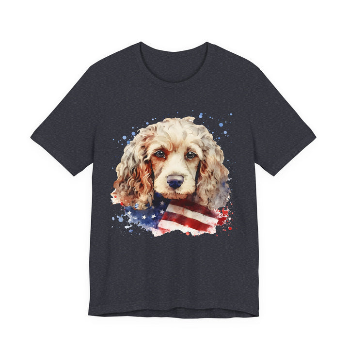 Tan Cocker Spaniel with American Flag T-Shirt | Dog Lover Tee - Embellish by Jackie - Handmade Greeting Cards
