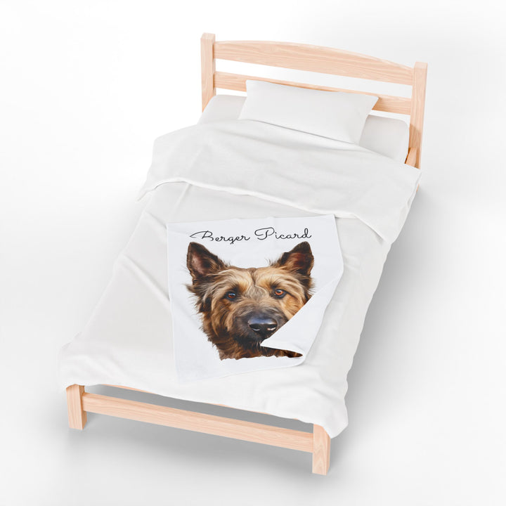 Berger Picard Velveteen Plush Blanket with White Background - 3 Sizes available cozy throw dog lover - Pet mom gift