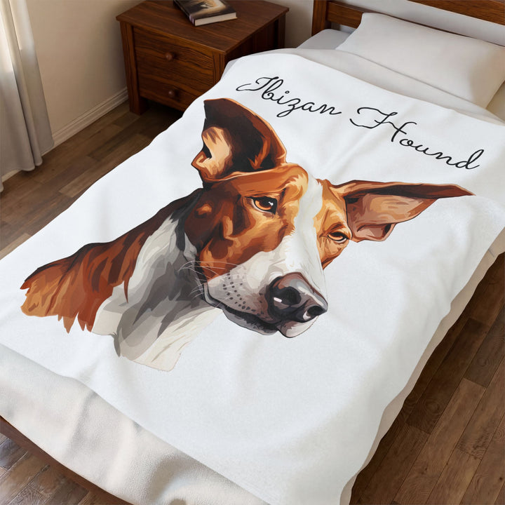 Ibizan Hound Portrait Velveteen Plush Blanket | Dog Lover Throw