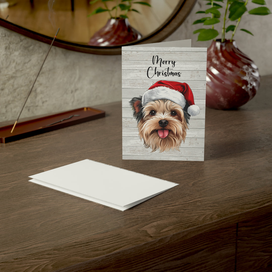 Yorkshire Terrier (short haired) Christmas Greeting Cards | Cute Yorkie Dog with Santa Hat | Multiple Sizes and Quantities | Merry Christmas Blank Inside