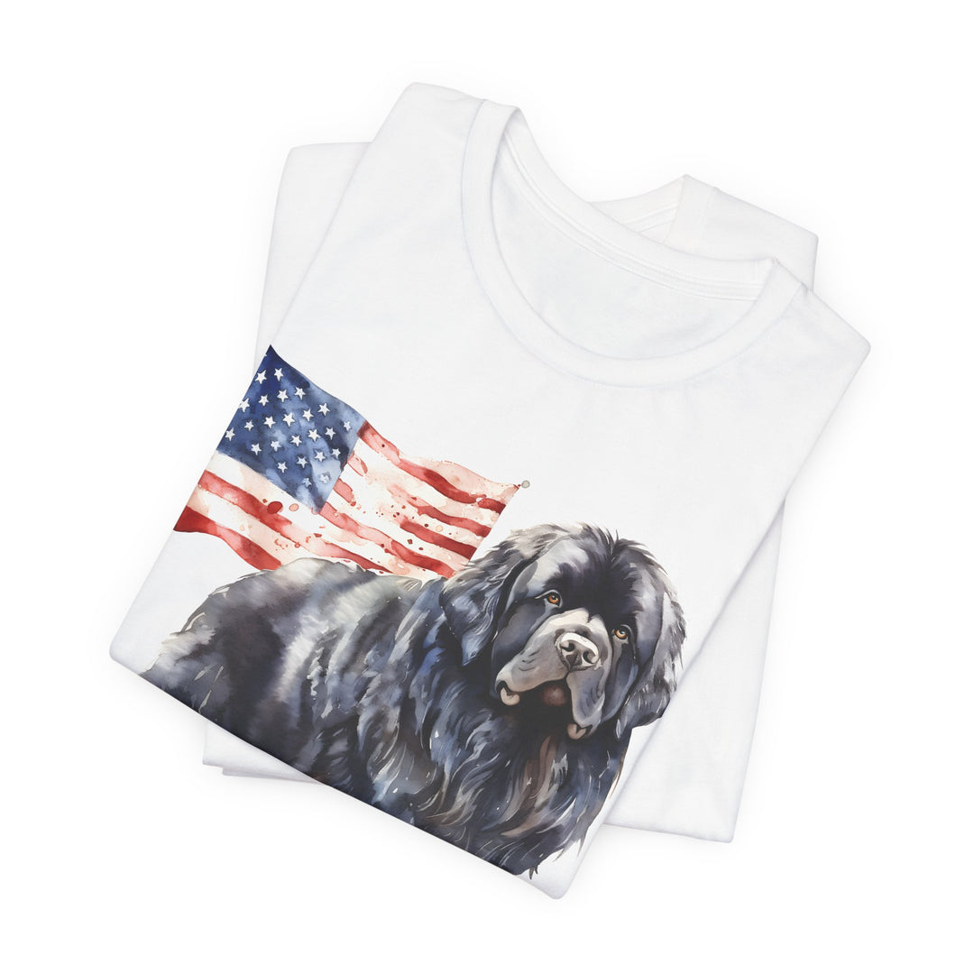 Black Newfoundland Dog American Flag T-Shirt | Patriotic Pet Tee - Embellish by Jackie - Handmade Greeting Cards
