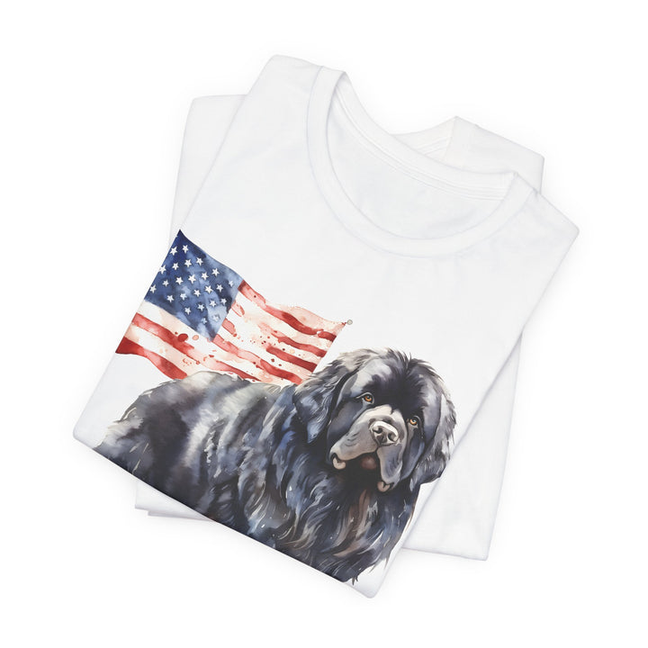 Black Newfoundland Dog American Flag T-Shirt | Patriotic Pet Tee - Embellish by Jackie - Handmade Greeting Cards
