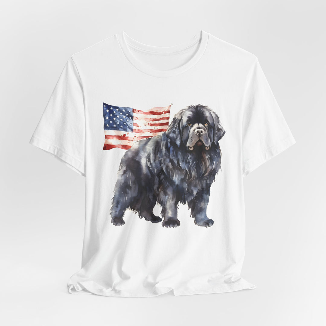 Black Newfoundland Dog American Flag T-Shirt | Patriotic Pet Tee - Embellish by Jackie - Handmade Greeting Cards