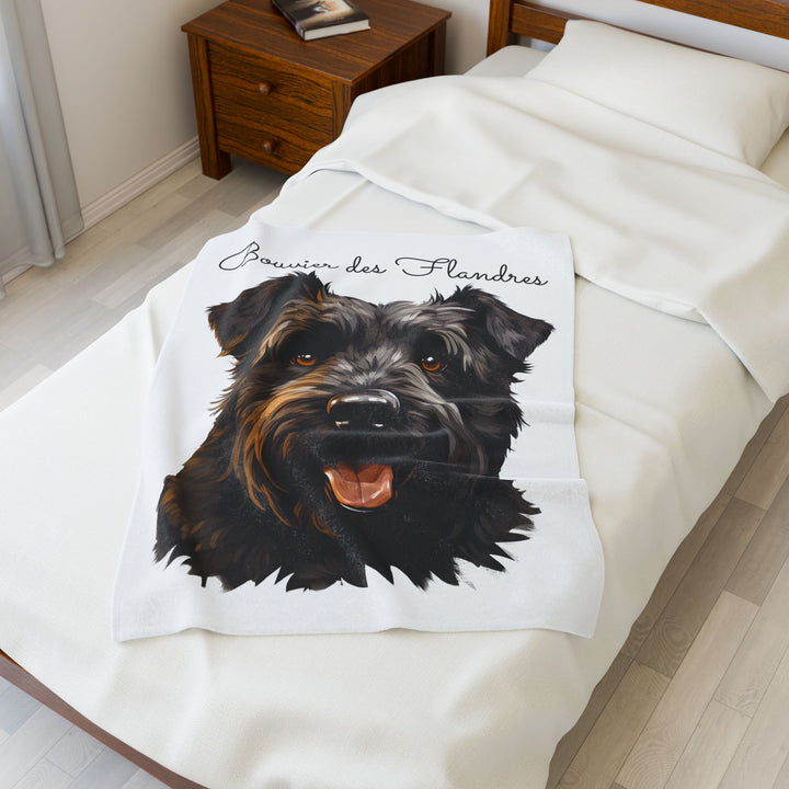 Bouvier des Flandres Velveteen Plush Blanket with White Background - 3 Sizes available cozy throw dog lover - Pet mom gift
