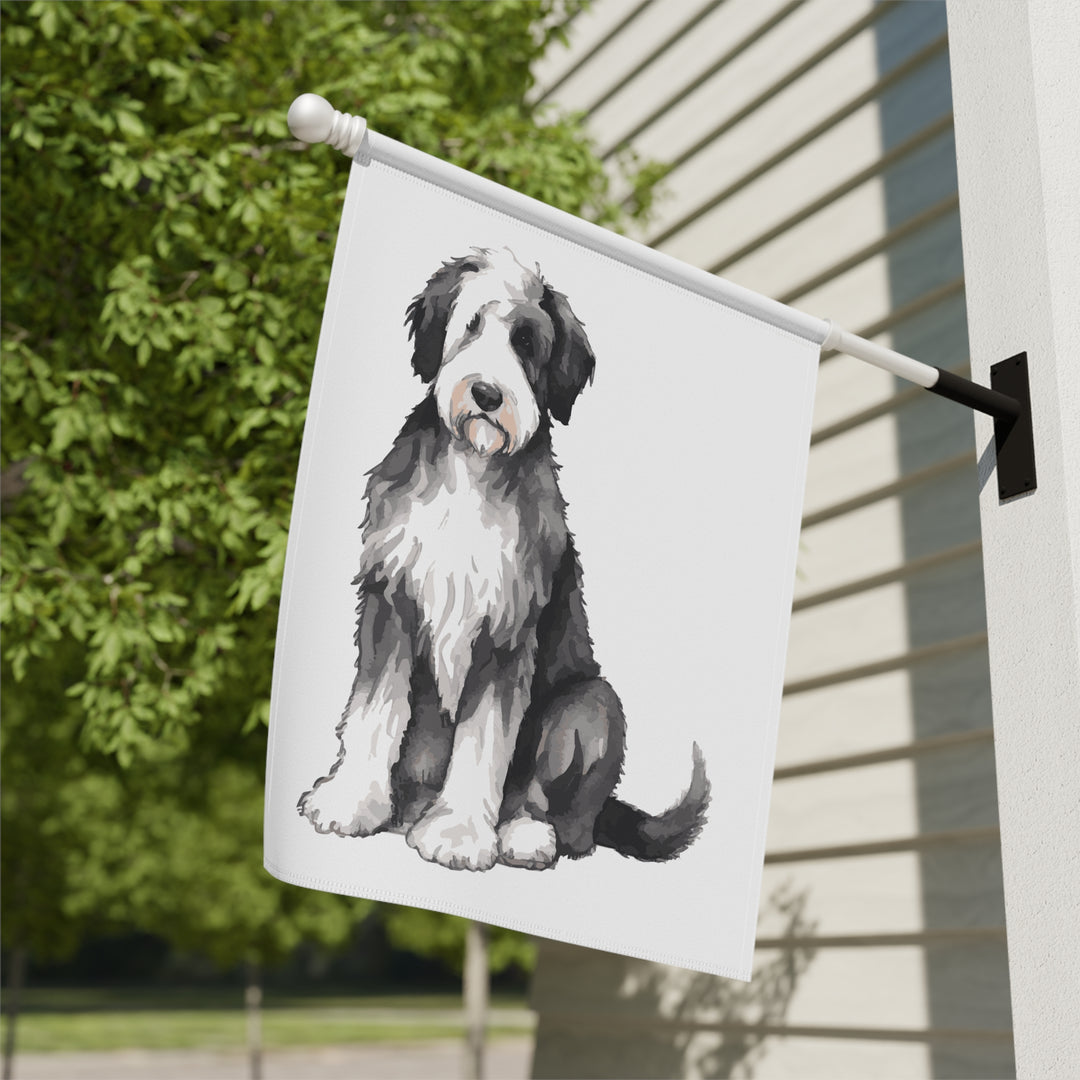 Sheepadoodle Sheepie - House Banner Flag - Garden Decor for Pet Lovers - Old English Sheepdog