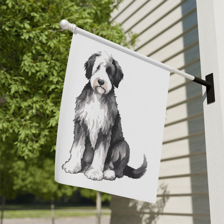 Sheepadoodle Sheepie - House Banner Flag - Garden Decor for Pet Lovers - Old English Sheepdog