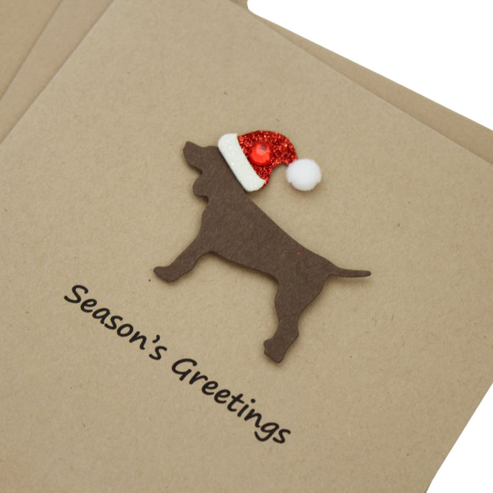 Standard Dog Christmas Cards Single Chocolate Brown Generic Dog with Santa Hat