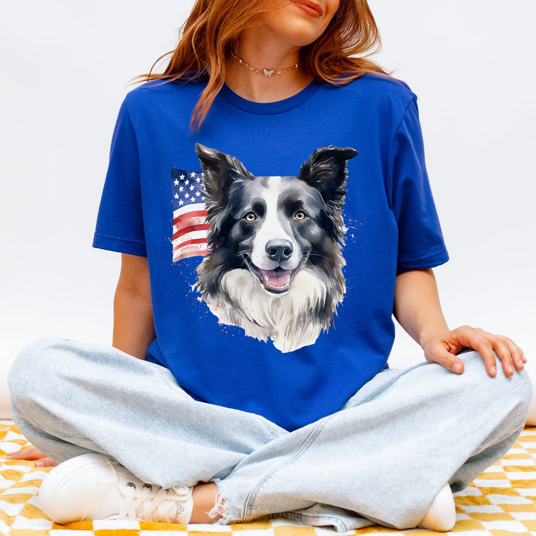 American Flag Border Collie Shirt T-Shirt | Patriotic Dog Tee