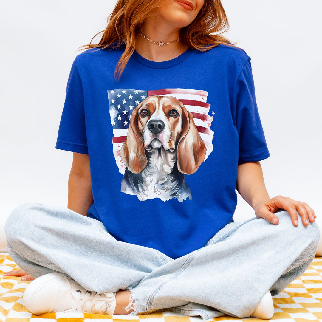 Distressed American Flag Beagle T-Shirt | Patriotic Beagle Tee - Embellish by Jackie - Handmade Greeting Cards