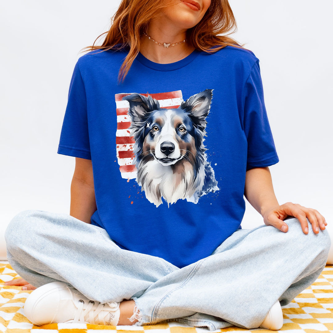 Border Collie with American Flag T-Shirt | Patriotic Dog Tee - Embellish by Jackie - Handmade Greeting Cards