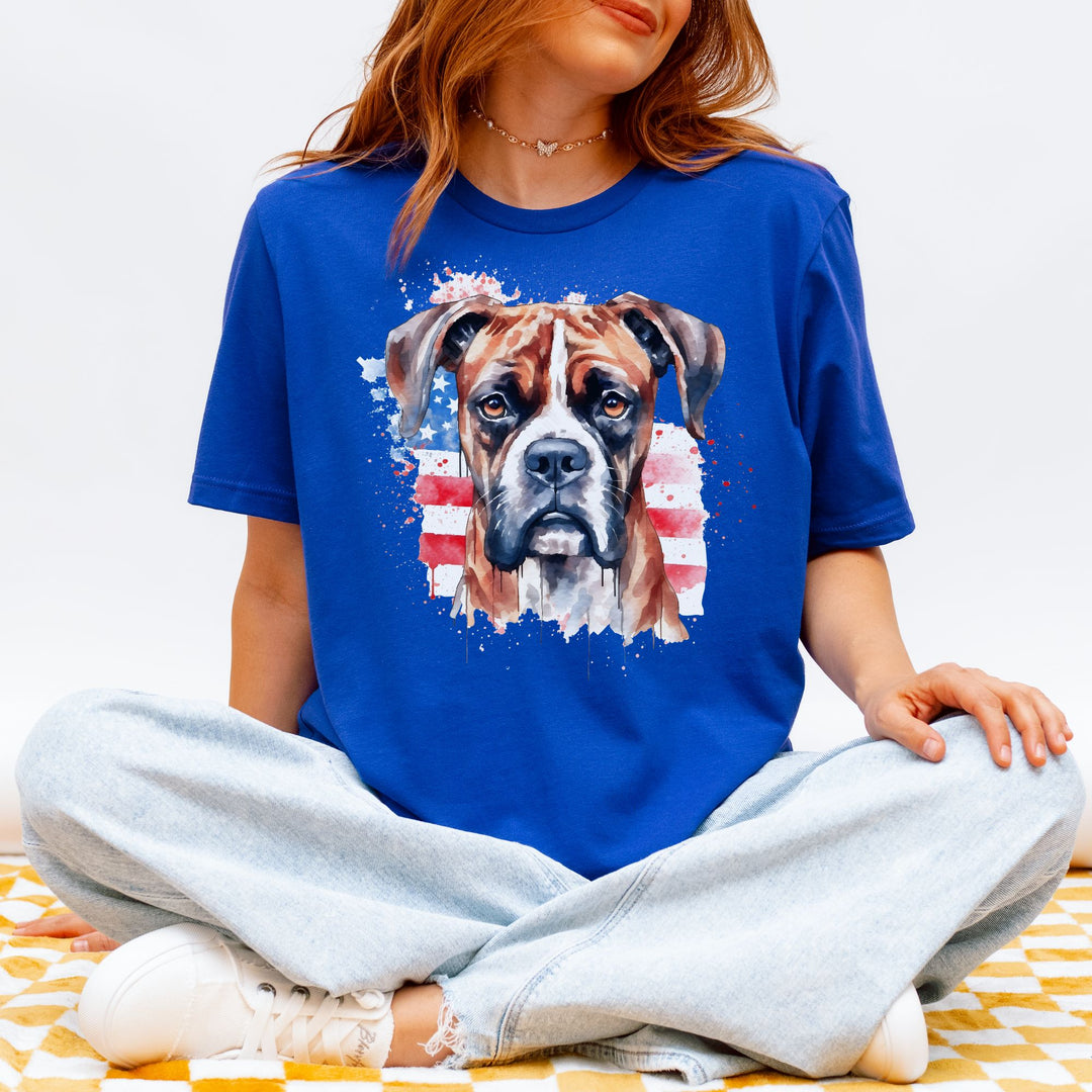 Speckled American Flag Boxer Dog T-Shirt | Patriotic Pet Tee - Embellish by Jackie - Handmade Greeting Cards