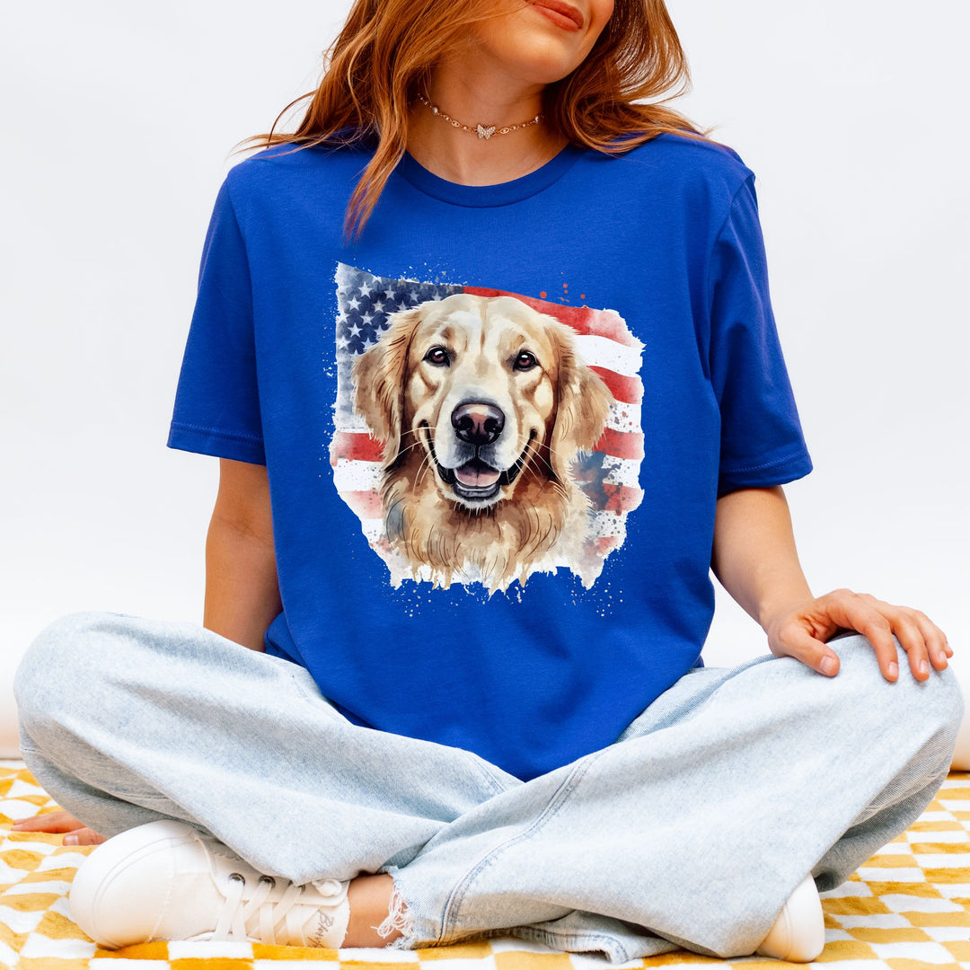 Golden Retriever with American Flag T-Shirt | Patriotic Dog Tee