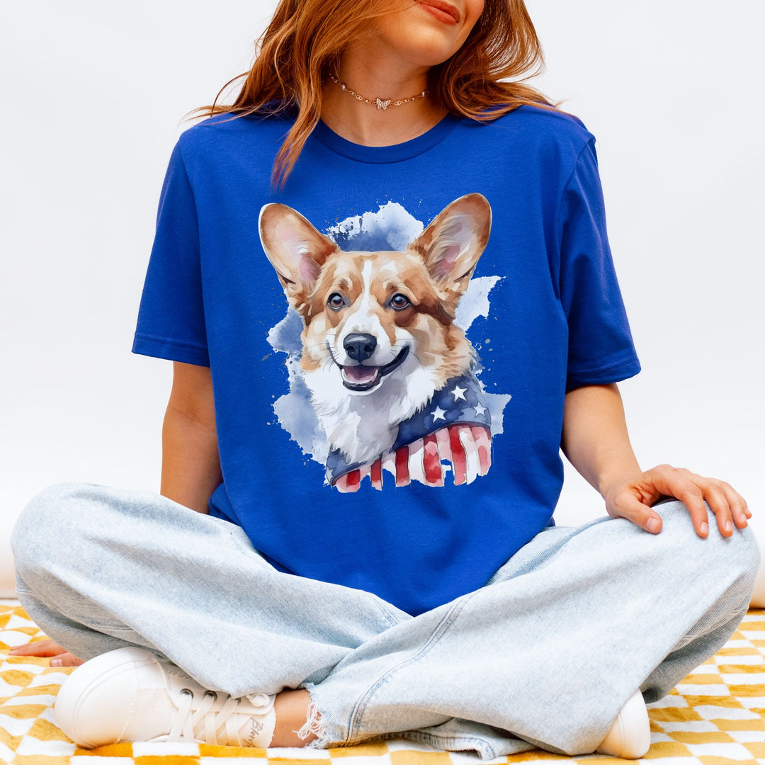 Pembroke Welsh Corgi American Flag T-Shirt | Corgi Dog Tee - Embellish by Jackie - Handmade Greeting Cards