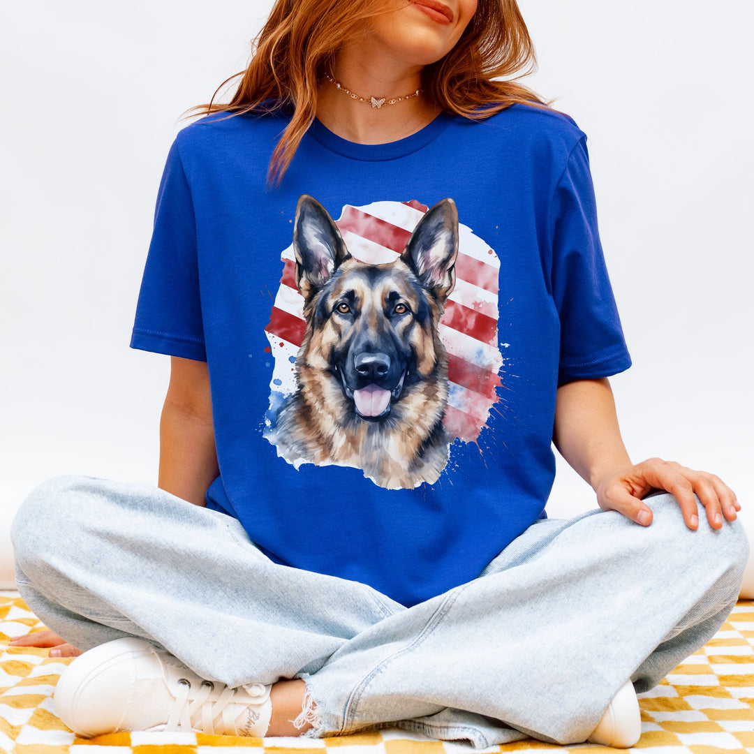 German Shepherd American Flag T-Shirt | Dog Patriotic Tee - Embellish by Jackie - Handmade Greeting Cards