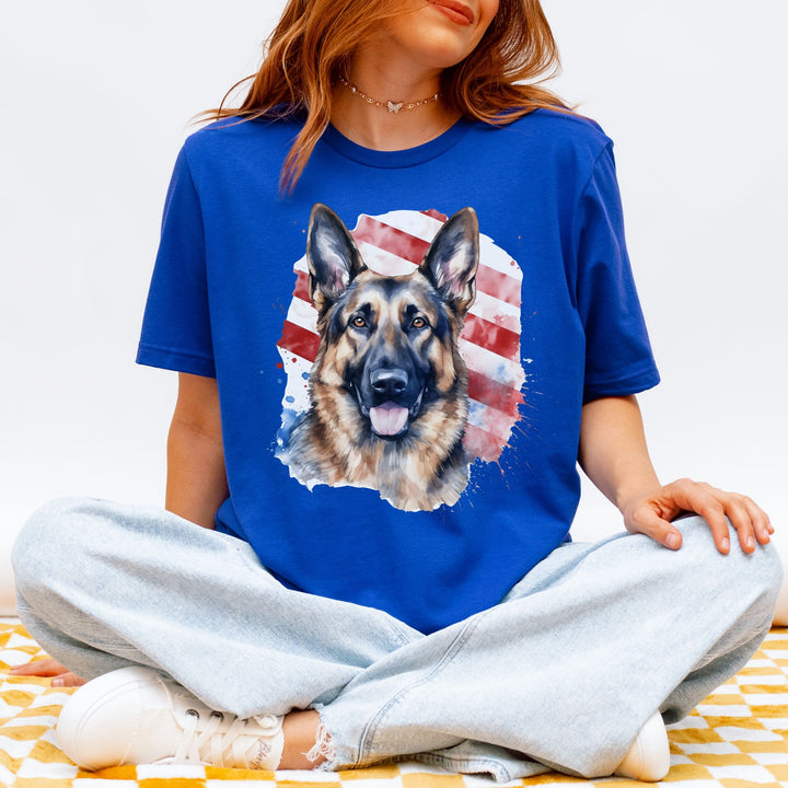 German Shepherd American Flag T-Shirt | Dog Patriotic Tee - Embellish by Jackie - Handmade Greeting Cards