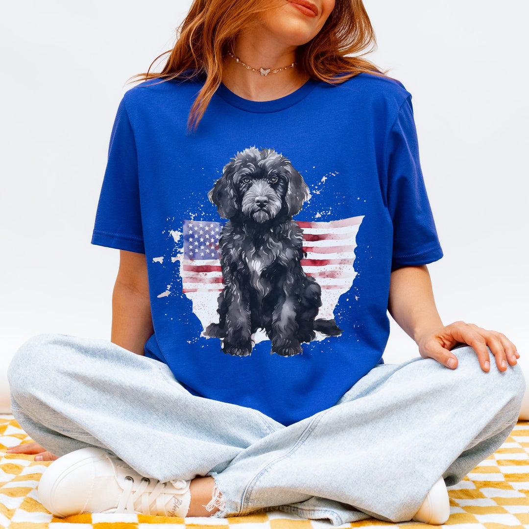 Black Doodle Patriotic Flag T-Shirt | 4th of July Independence Day Tee Labradoodle Bernedoodle - Embellish by Jackie - Handmade Greeting Cards