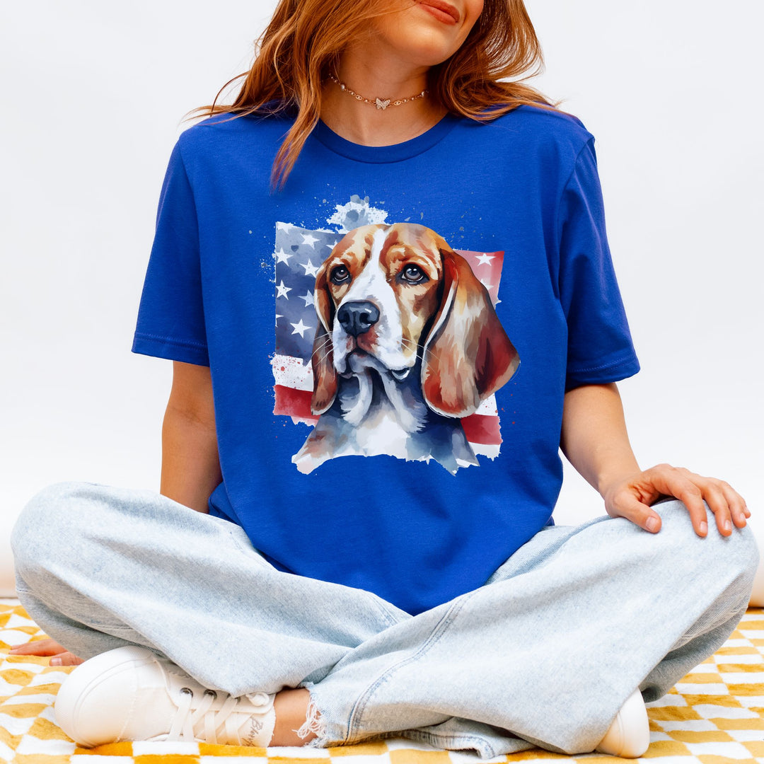 Beagle with American Flag T-Shirt | Patriotic Dog Tee - Embellish by Jackie - Handmade Greeting Cards