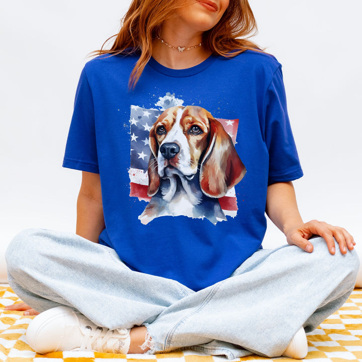 Beagle with American Flag T-Shirt | Patriotic Dog Tee - Embellish by Jackie - Handmade Greeting Cards