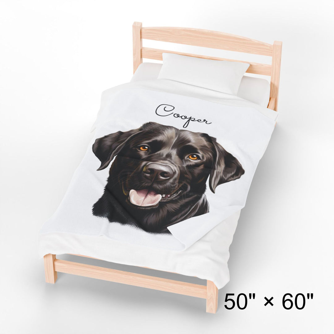 Black Labrador Retriever Velveteen Plush Blanket with Custom Dog Name - 3 Sizes available cozy throw dog lover