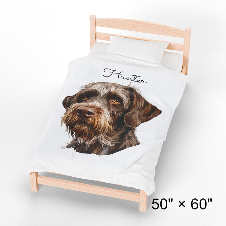 German Wirehaired Pointer Velveteen Plush Blanket with Custom Dog Name - 3 Sizes available cozy throw dog lover