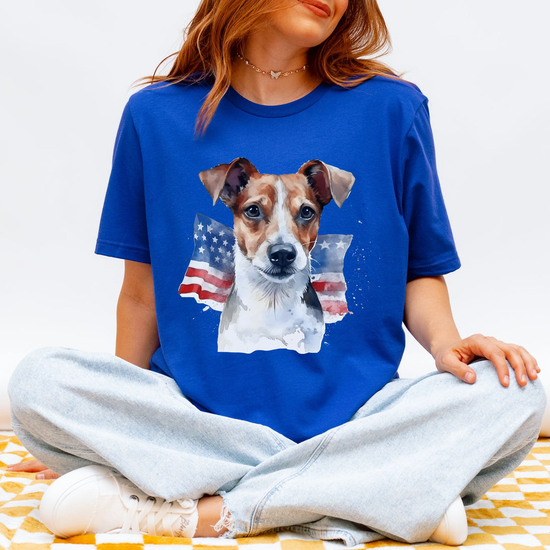 Parson Russell Terrier 4th of July Dog Face Tee | Flag Background Patriotic - Bella Canvas - Embellish by Jackie - Handmade Greeting Cards