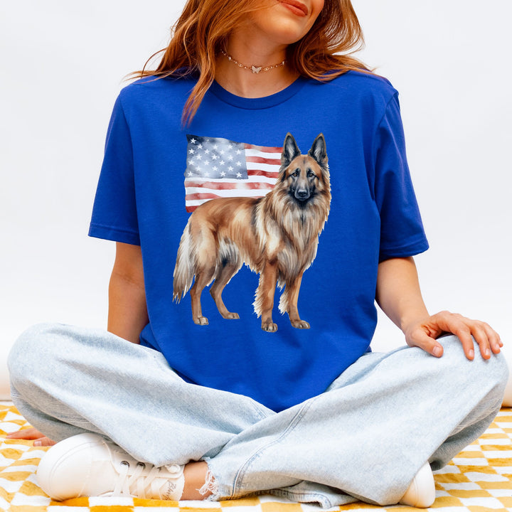 Belgian Tervuren with American Flag T-Shirt | Patriotic 4th of July Tee