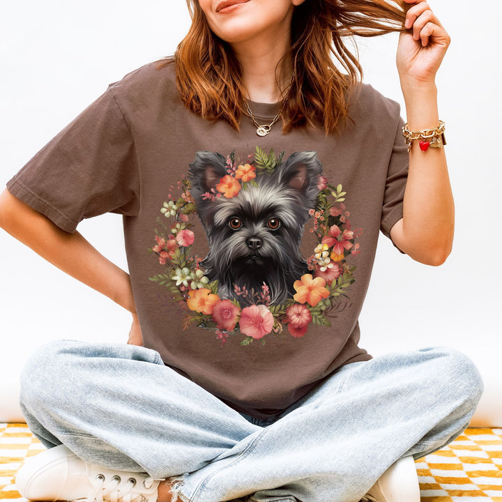 Affenpinscher Floral Wreath T-Shirt | Dog Portrait, Floral Circle