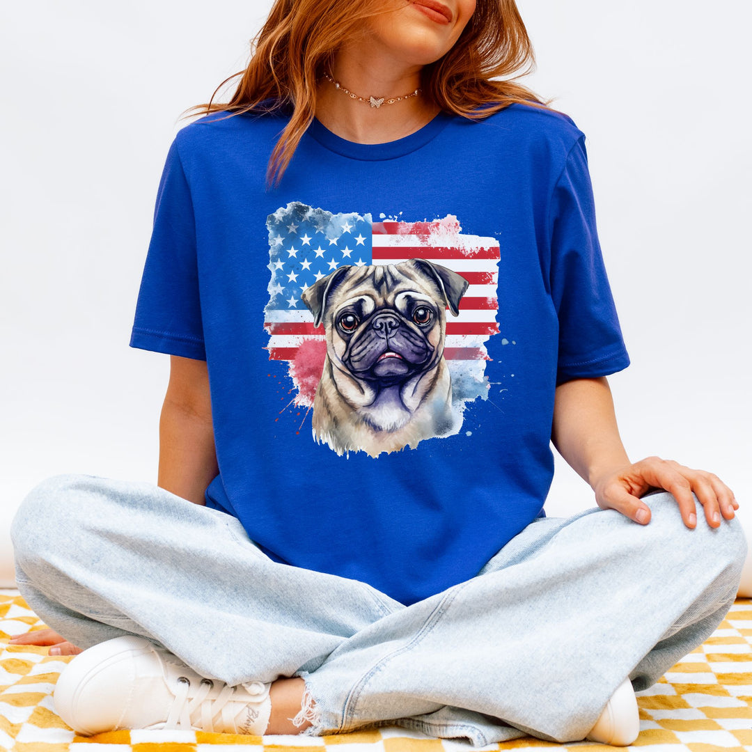 Pug Watercolor American Flag T-Shirt | Patriotic Pug Tee