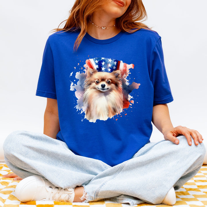 Light Brown Pomeranian Patriotic Background T-Shirt - Embellish by Jackie - Handmade Greeting Cards