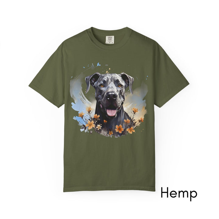 Great Dane Portrait T-shirt | Dog Face with Floral Accents