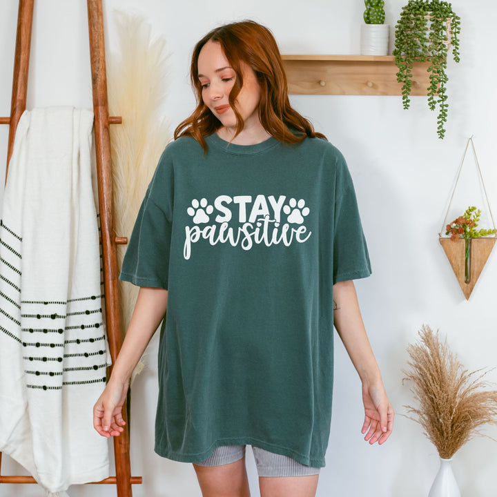 Stay Pawsitive Comfort Colors t-shirt Sizes 2XL-4XL Multiple Colors
