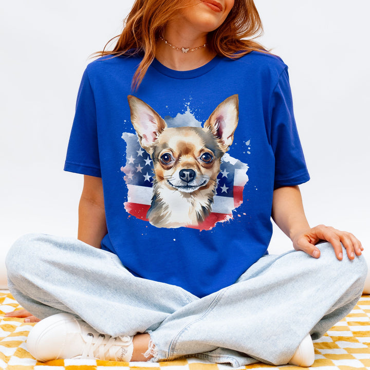 Patriotic Smooth Coat Chihuahua Dog T-Shirt | 4th of July Flag Tee - Embellish by Jackie - Handmade Greeting Cards