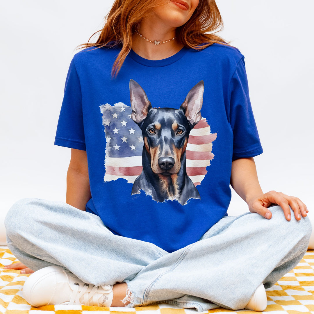 Doberman Pinscher American Flag Tee | Miniature Pinscher Patriotic Dog Shirt - Embellish by Jackie - Handmade Greeting Cards