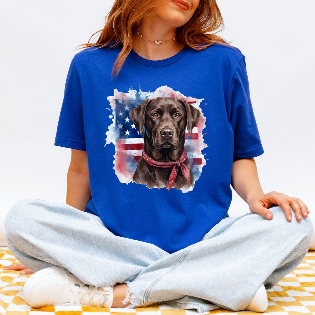 Chocolate Labrador Retriever American Flag T-Shirt | Dog Lover Tee