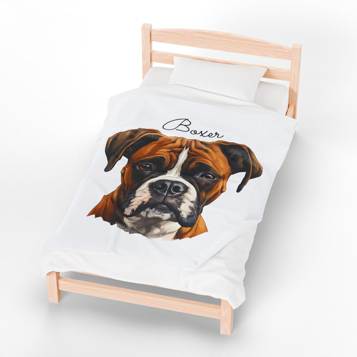 Boxer Velveteen Plush Blanket with White Background - 3 Sizes available cozy throw dog lover - Pet mom gift