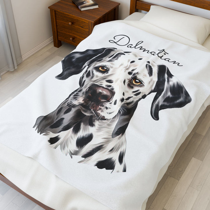 Dalmatian Velveteen Plush Blanket with White Background - 3 Sizes available cozy throw dog lover - Pet mom gift